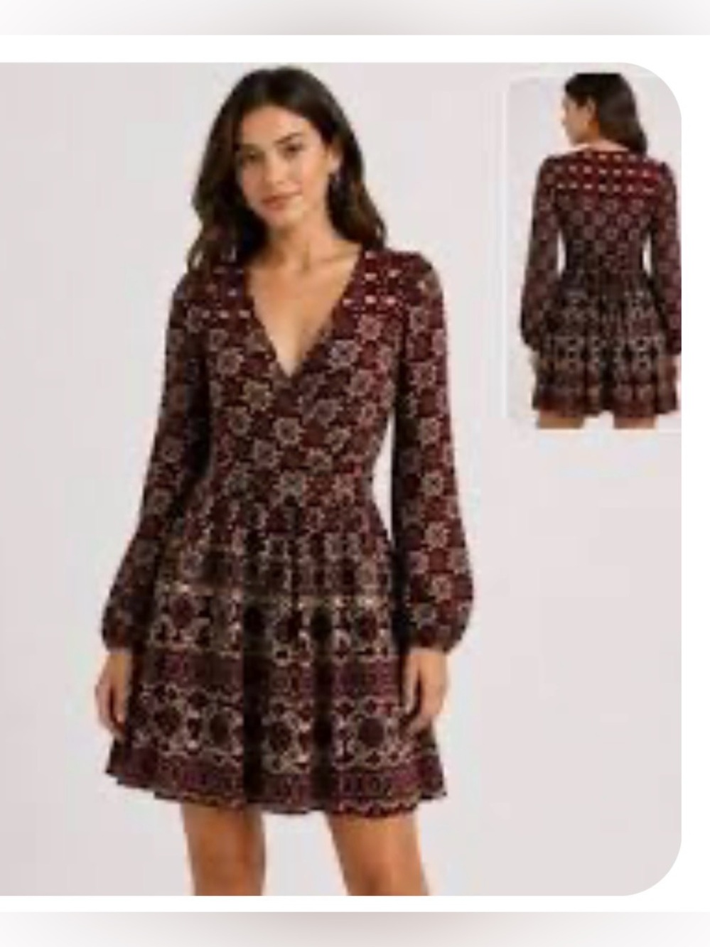 PATRONS OF PEACE Boho Faux Wrap Mini Dress Medallion Print Size Medium